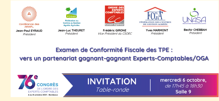 Invitation Table ronde - 6/10/2021 : Examen de conformité fiscale des TPE : vers un partenariat gagnant-gagnant Experts-Comptables/OGA